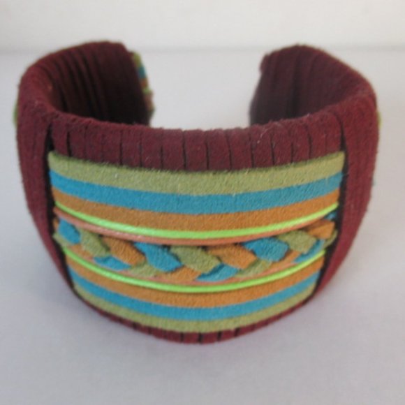 DANNIJO Cornelia Cuff Braided Suede Cuff Burgundy Orange Navy - Picture 1 of 10